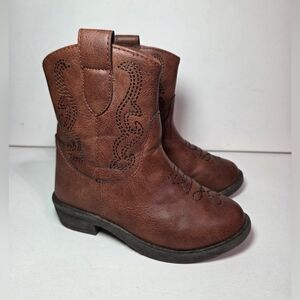 Fabkids Brown Faux Leather Cowgirl Boots Toddler Girl's Size 9